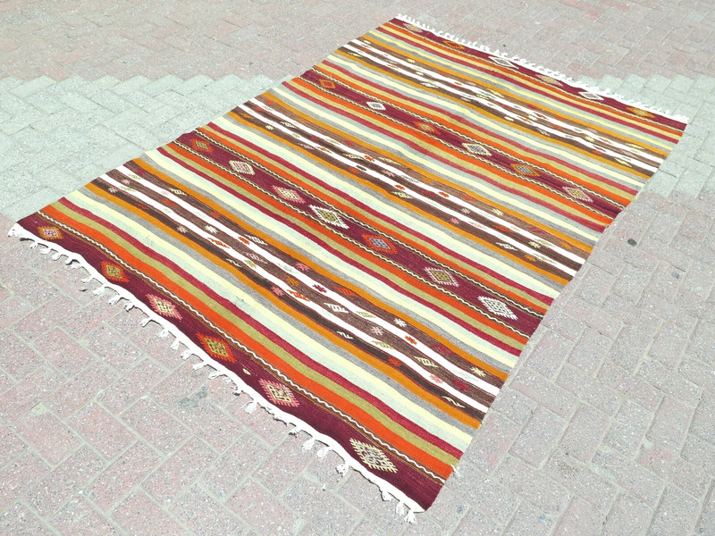 Anatolia Turkish Kilim, Large Rug, Tribal Rugs Modern Striped Rug Carpet 64"X98" gallery