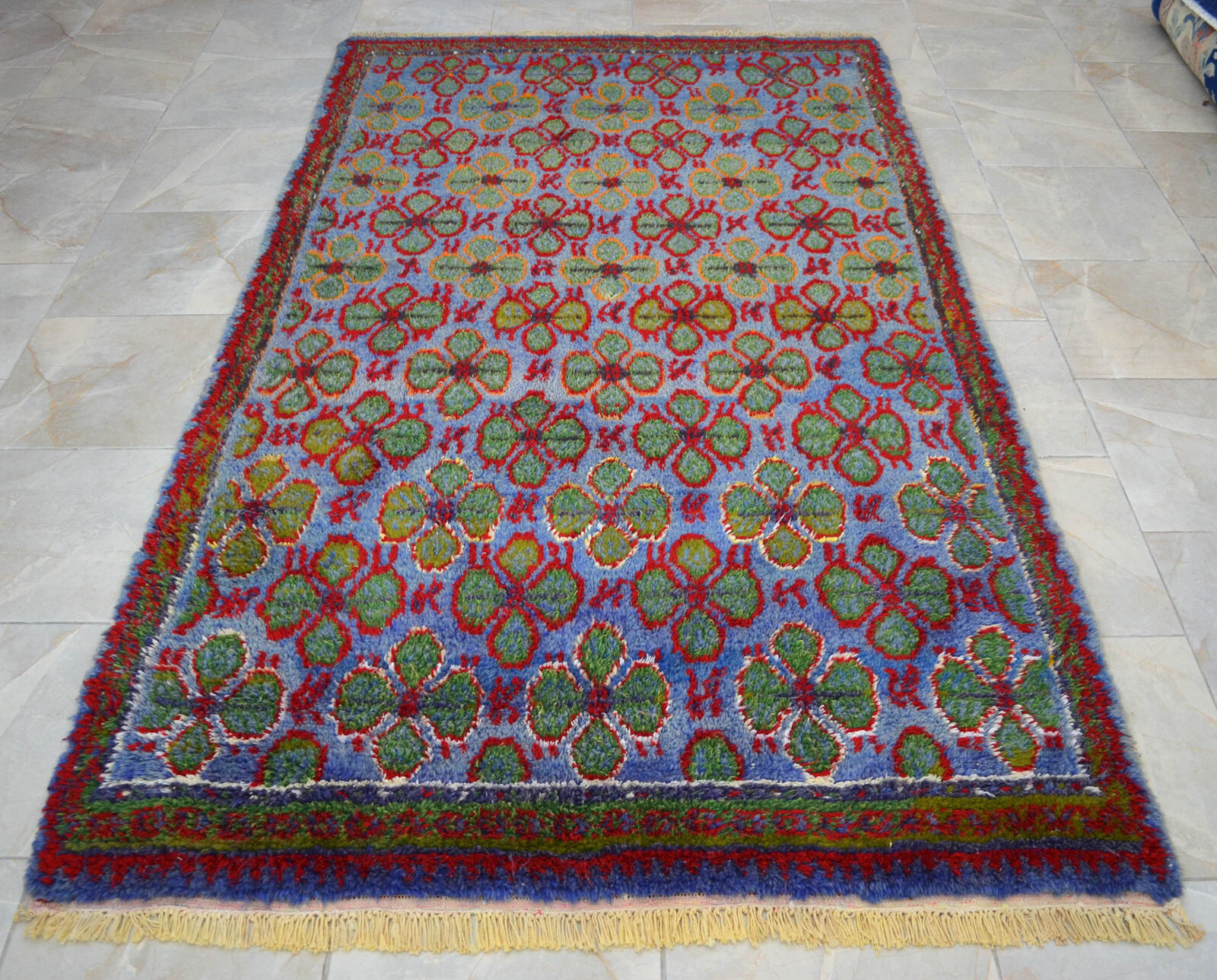 Antique Turkish Oushak Rug Hand Made Area Rug, 4 Leaf Clover Pattern 4'10"x8'5" gallery