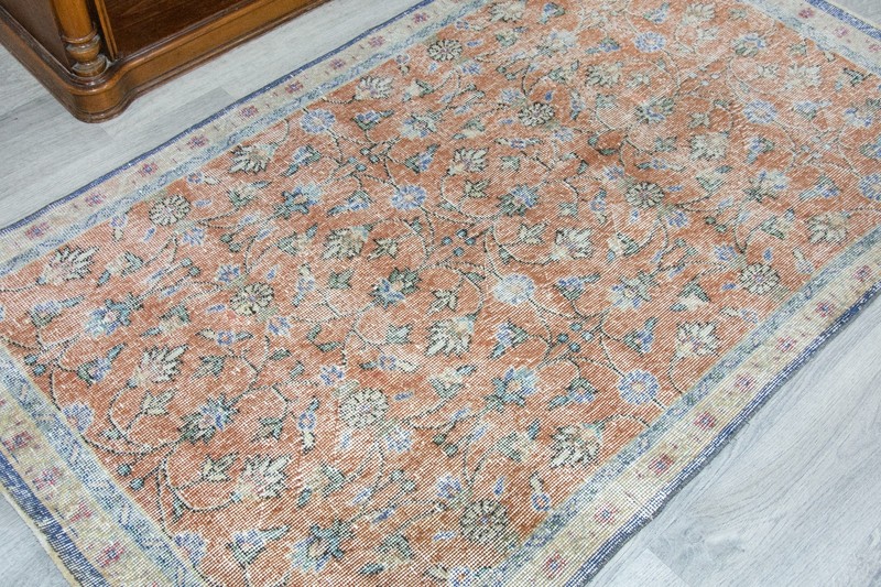 Minimalist Vintage Turkish Rug 3.6x6.3 ftRed Oriental Distressed Floral Wool Rug gallery