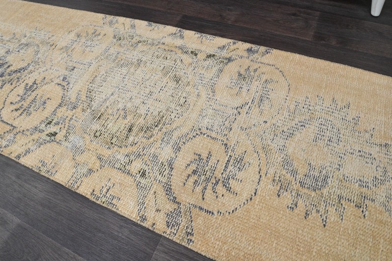 Vintage Turkish Runner Rug 2x10ft BEIGE Handmade Anatolian Oushak Hallway Wool gallery