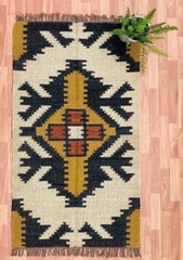 Rectangle Rug Kilim Vintage Wool Jute Area Accent Hallway Oriental Rug Runner
