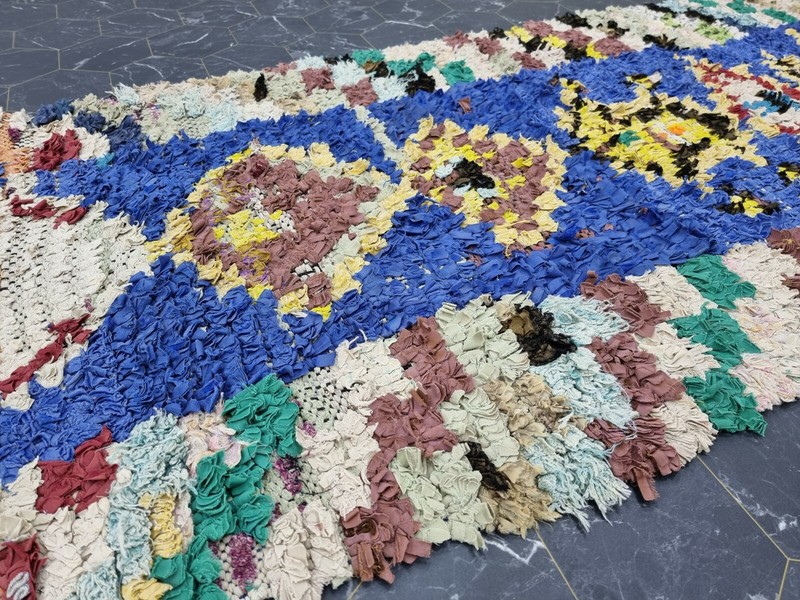 Moroccan Handmade Vintage Boucherouite Rug 2'3"x7' Berber Geometric Blue Carpet gallery