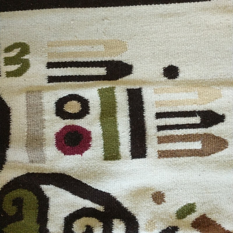 Vtg Southwest Weaving Tapestry Kilim Rug Wool Bird Peyote Handmade Brown White gallery