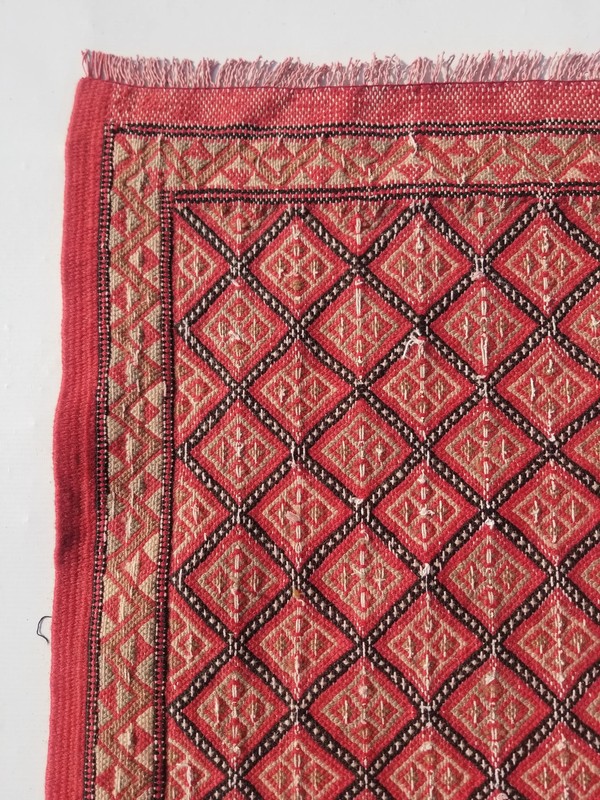 Fine Vintage Traditional Hand Made Oriental Wool Beige Pink Kilim 113x76cm gallery