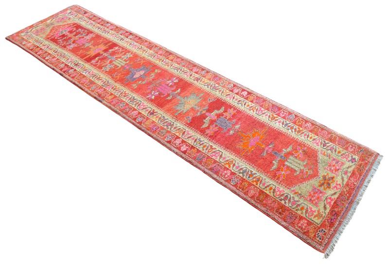 Vintage Anatolian Turkish Runner Rug | 3x12 Wool Hallway Carpet, Handwoven Rug gallery