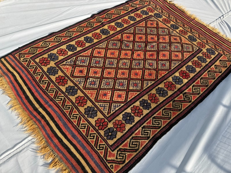 4x6 Handwoven Antique Afghan Kilim Rug Geometric Turkmen Terracotta Area Carpet gallery