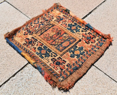Antique Caucasian Bag Rug 10” x 11” Collector’s Item Soumak Kilim Bag Rug