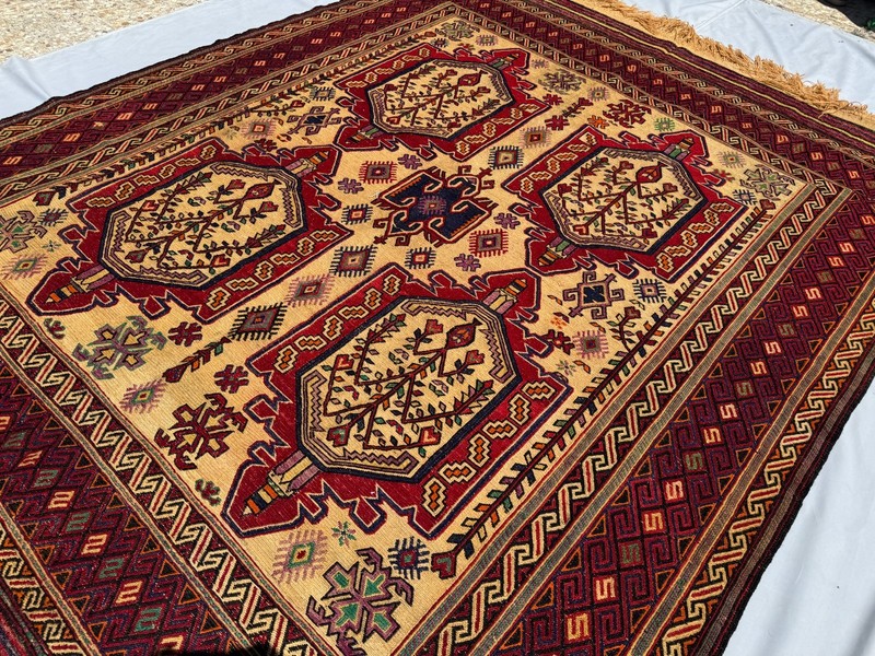 Antique Handwoven Terracotta Muted Rug 8x10 Large Afghan Geometric Kilim Carpet gallery