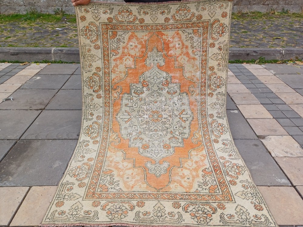 Very Old Kayseri Area Rug 3.31 x 5.12 ft , Handmade 3x5 Kitchen Rug 101 x 156 cm