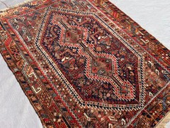 1920s Terracotta Antique Caucasian Rug 4×6 Geometric Faded Turkish Area Carpet
