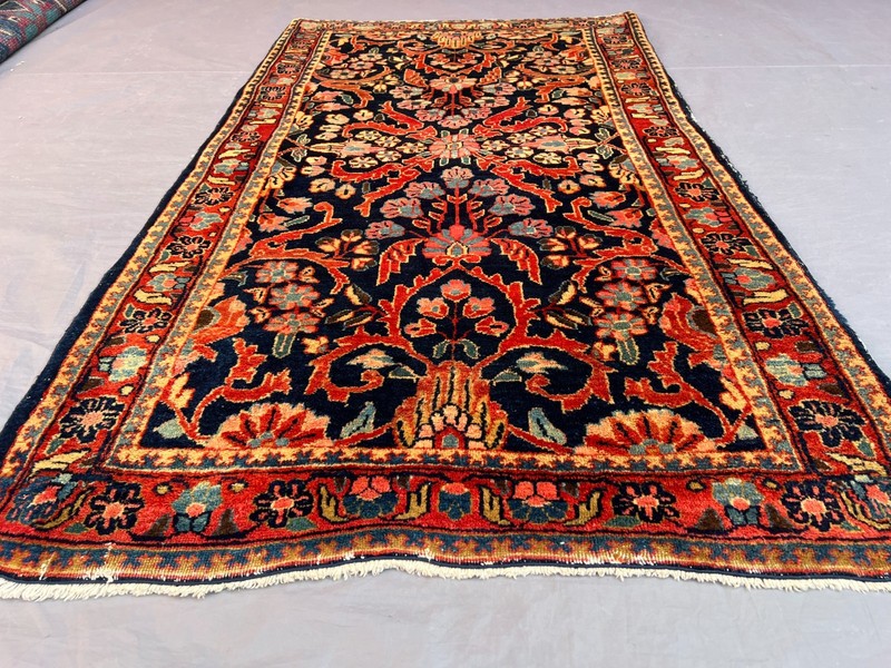 2'6x4'4 Ft Vintage Caucasian Wool Floral Red and Navy Rug gallery