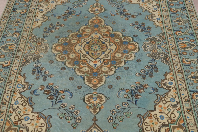 Light Blue Wool Handmade Dining Room Area Rug Traditional Vintage Carpet 6x9 gallery