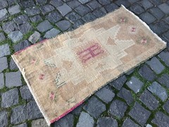 Turkish Vintage Small Rug Handmade Wool Bohemian Bath Mat Rug 1,7 x 3,1 ft
