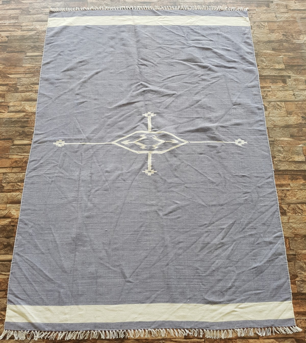 Vintage Handmade Moroccan Geometric Wool Kilim Rug 177x122 cm gallery
