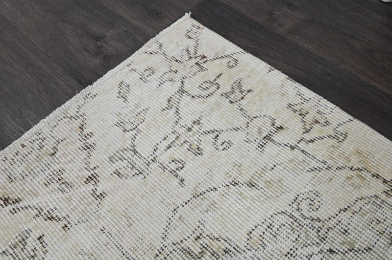 Vintage Turkish Runner Rug 2x7ft Wool Anatolian Handmade Hallway Oushak BEIGE gallery