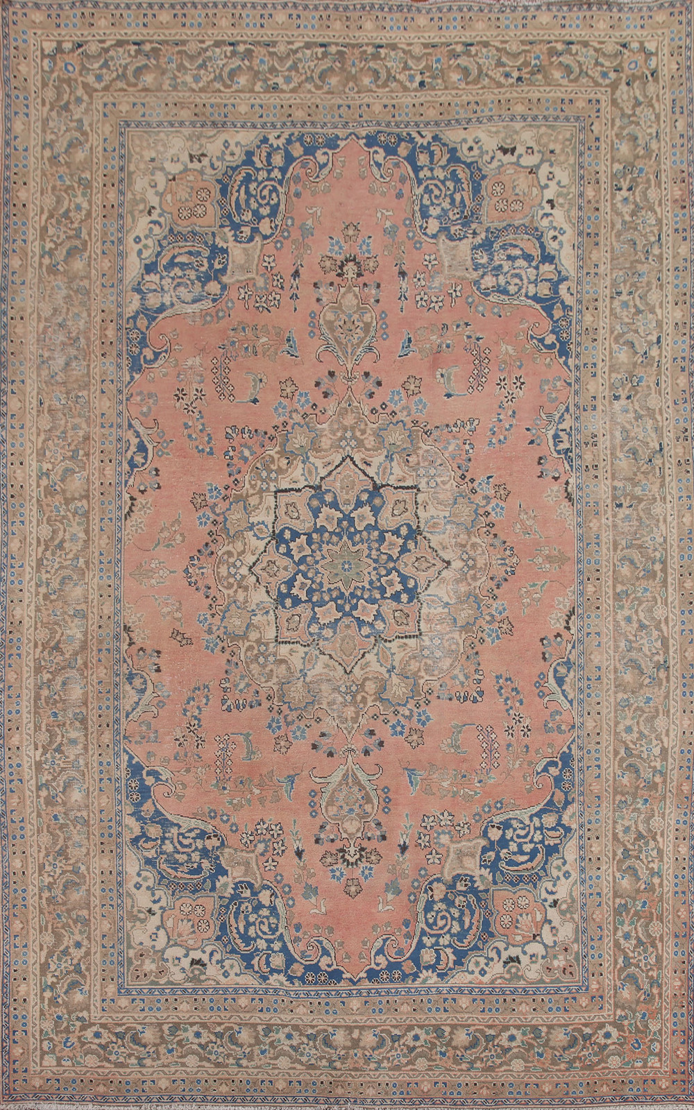 Handmade Wool Traditional Area Rug 8x11 Ft Salmon Wool Carpet Vintage Floral Rug gallery
