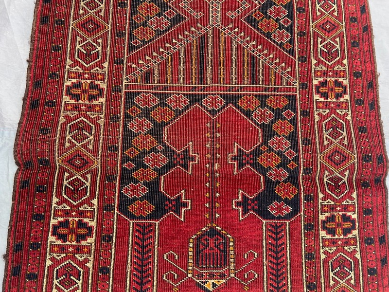 2'9 x 3'6 ft Antique Turkmen Hand Knotted Prayer Rug Vintage Tribal Wool Mat Rug gallery