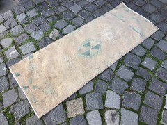 Turkish Vintage Small Rug Handmade Wool Bohemian Bath Mat Rug 1,4 x 3,7 ft