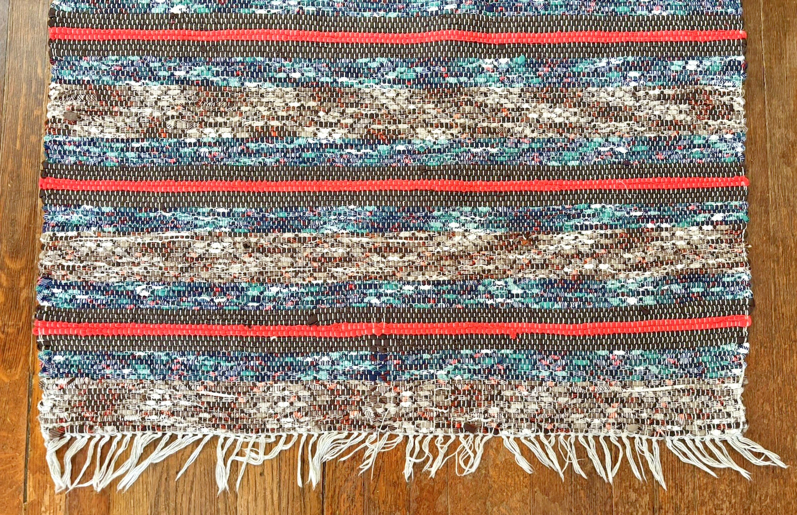 BRIGHT COLORS Swedish Hand Made Rag Rug (35 x 74 inches) 1930s gallery
