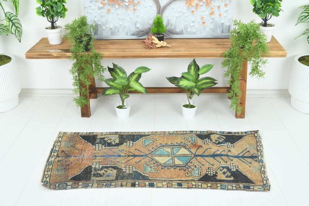 Turkish Door Mat Small Rug 2x4 Hand-Knotted Vintage Oushak Mini Rug Carpet,887