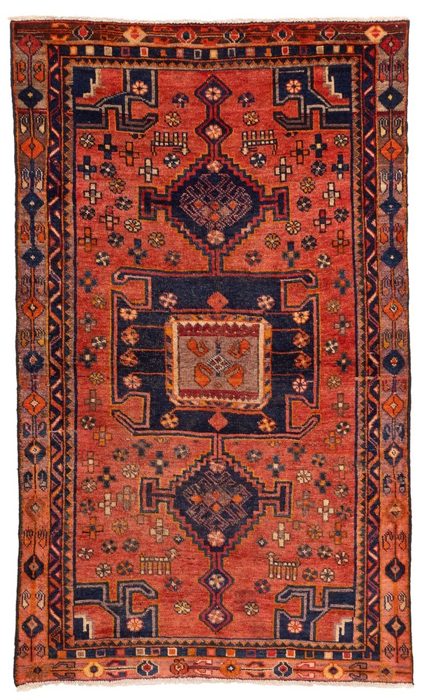 Vintage Hand-Knotted Carpet 4'0" x 6'10" Traditional Oriental Wool Area Rug