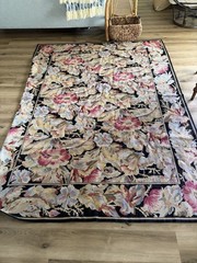 Vintage 75 X 100” Floral Design Needlepoint Wool Handmade Area rug Rectangular