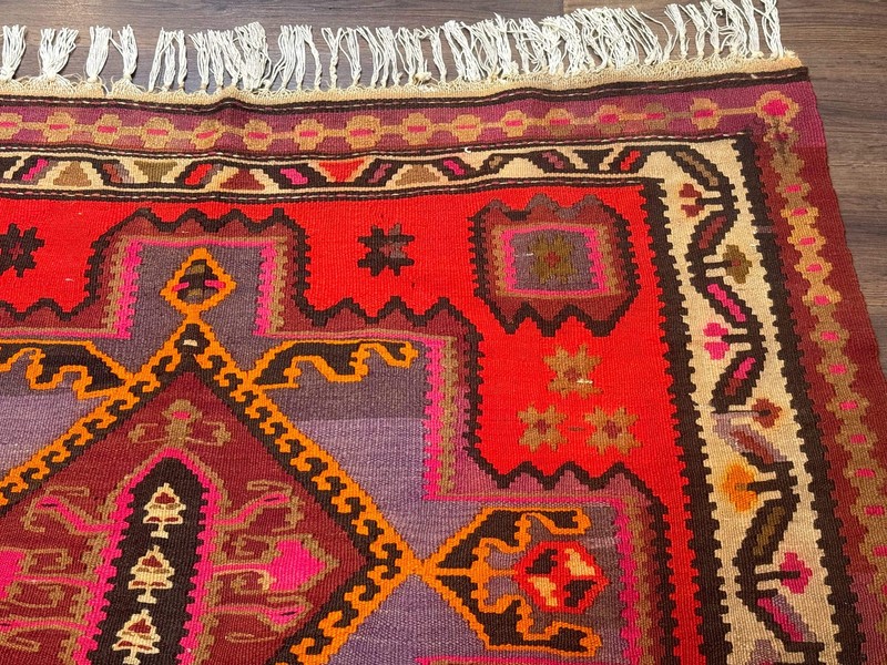 Per'sian Kurdish Zarand Kilim Rug 5x9 Red Geometric Medallions Wide Runner gallery