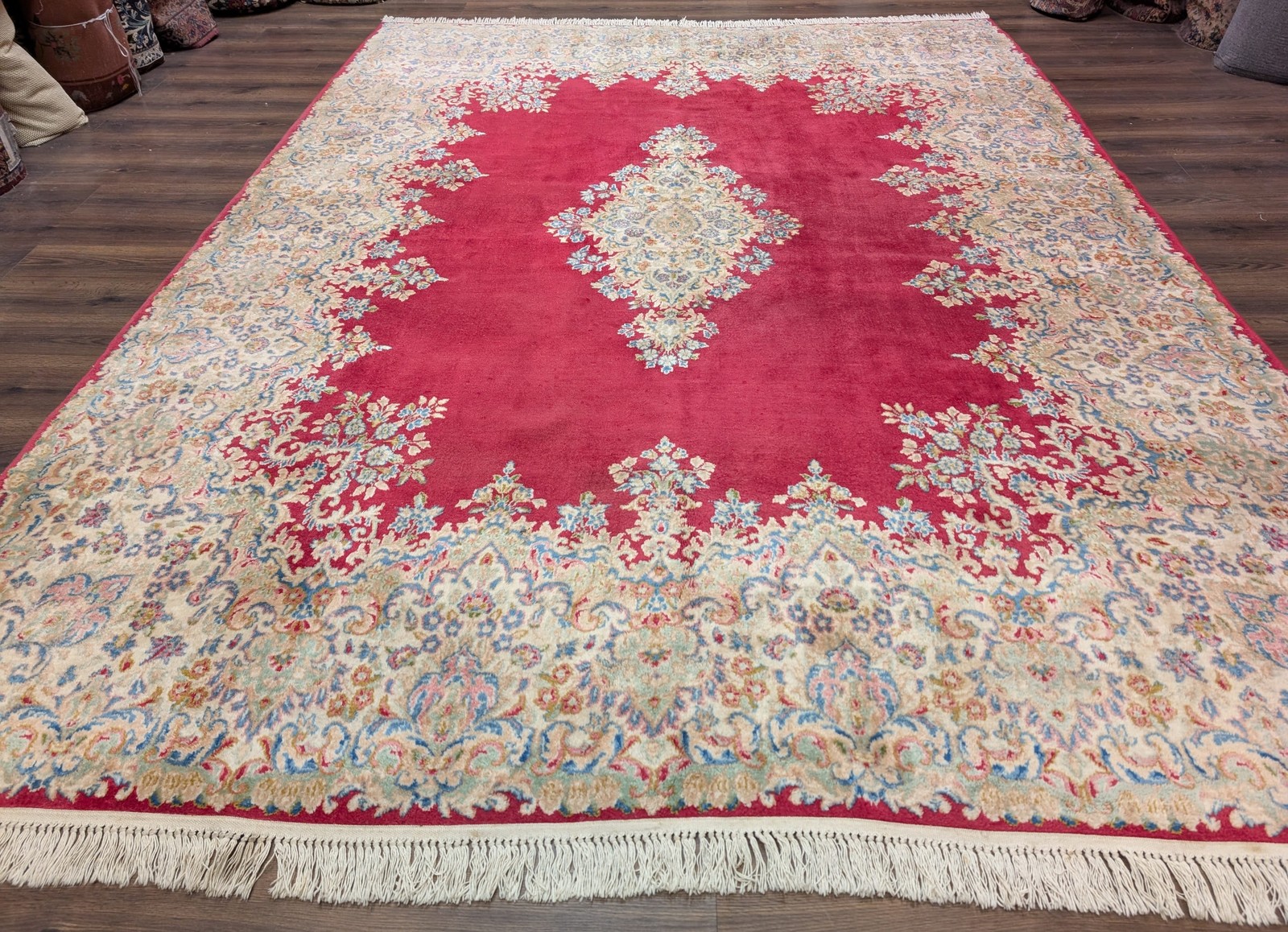 Per'sian Rug 9x12 Kirman Carpet Semi Open Field Medallion Red Vintage Wool gallery