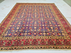 Antique Oriental Hand-Knotted Wool Area Rug Blue/Red 10′ x 13″