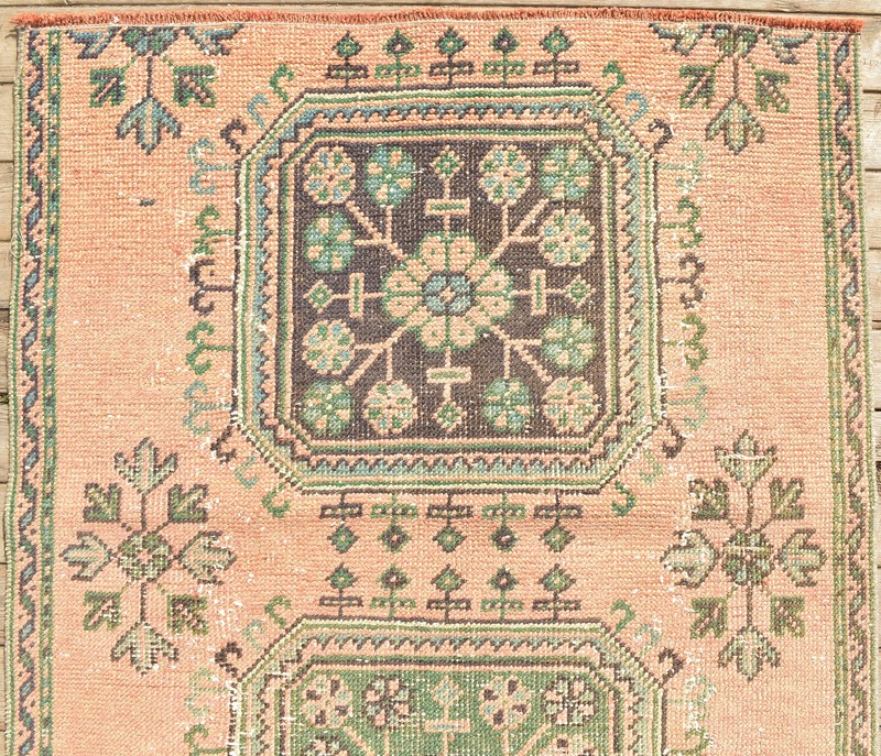 Turkish Rug 3x7 Oushak Oriental Runner Vintage Pink Hallway Carpet 39''x94'' gallery