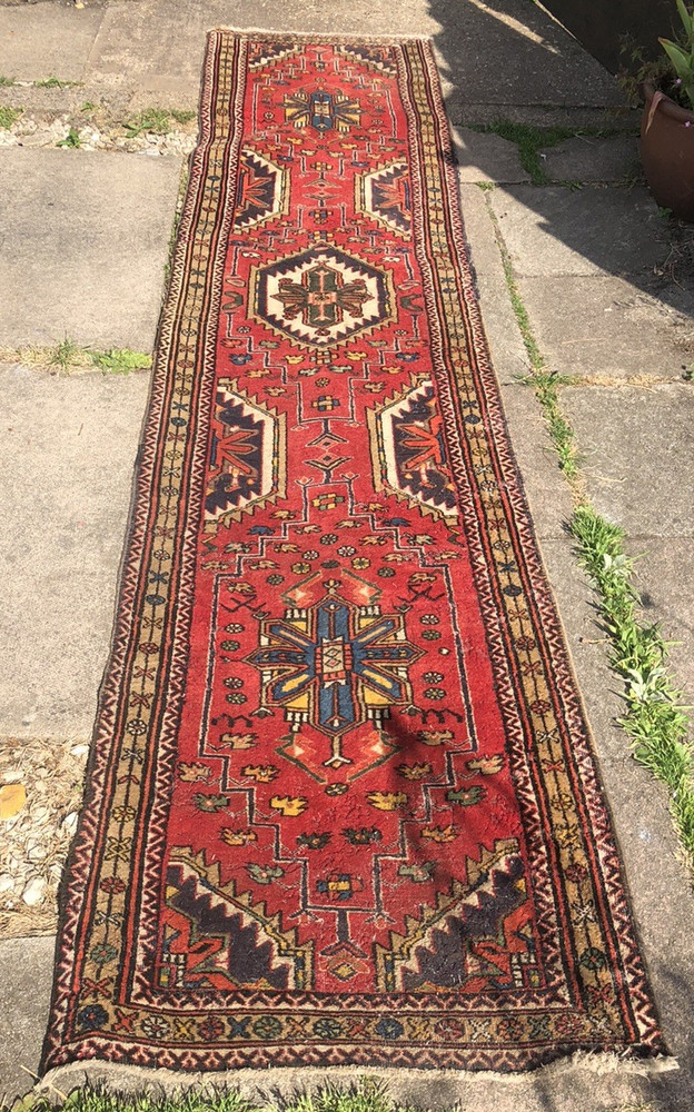 Afghan rug Antique vintage Turkmen Egyptian distressed woven runner 126" x 28"