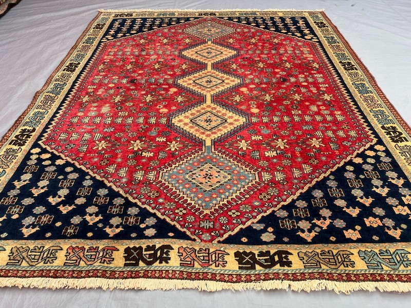 5x6'3 Ft Vintage Caucasian Handwoven Wool Geometric Floral Medallion Rug gallery