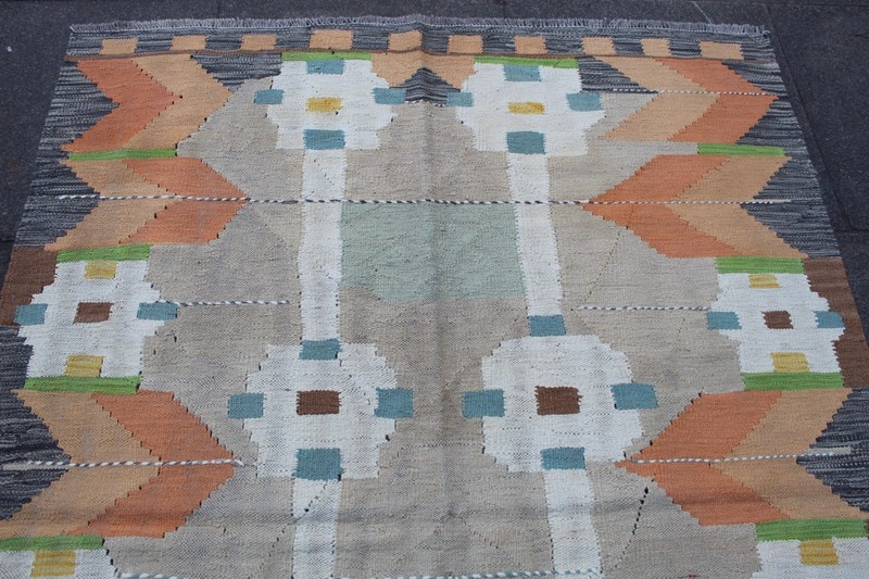 Kilim Vintage Traditional Hand Made Oriental Grey Orange Wool Kilim 198x149cm gallery