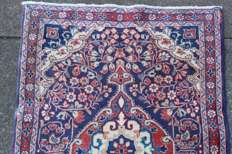 Fine Vintage Hand Made Traditional Oriental Wool Blue Red Small Rug 90x59cm gallery