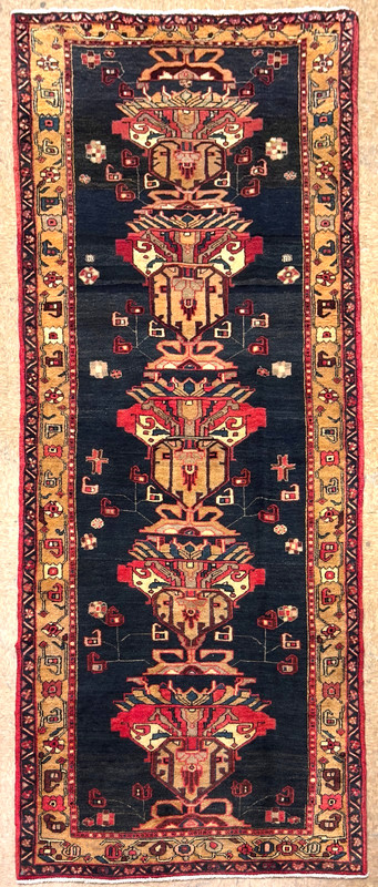 Vintage Ardebil Runner Rug 4x11 Hand Knotted Wool Tribal Navy Geometric Oriental gallery