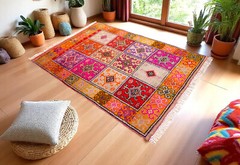 Vintage Turkish Rug HandMade Colorful Home – Bedroom Decor Rug PINK 4.11x7x4 ft