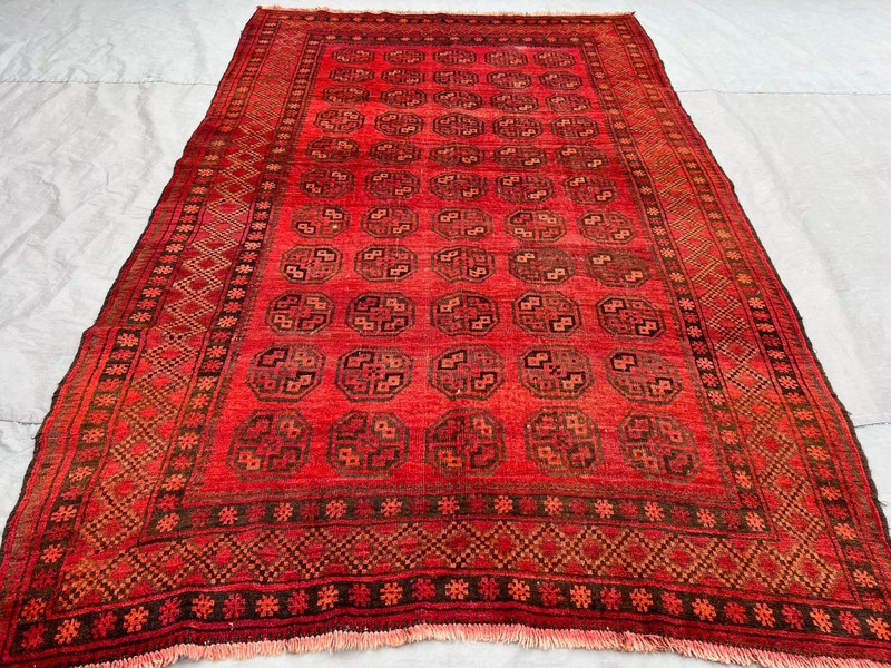 Red Vintage Turkoman Bokhara Elephant Foot Hand Knotted Wool Rug 5x8 Area Rug gallery