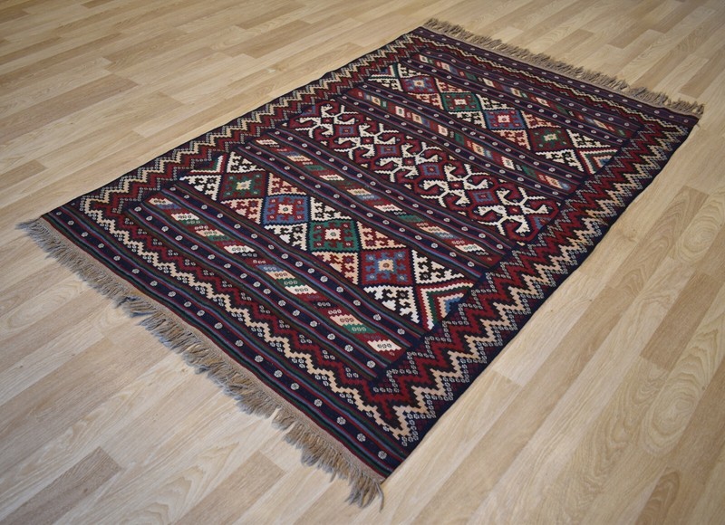 Gorgeous 1970’s Azeri Caucasian Kazak Handwoven Kilim Free Shipping 5 FT X 7 FT gallery