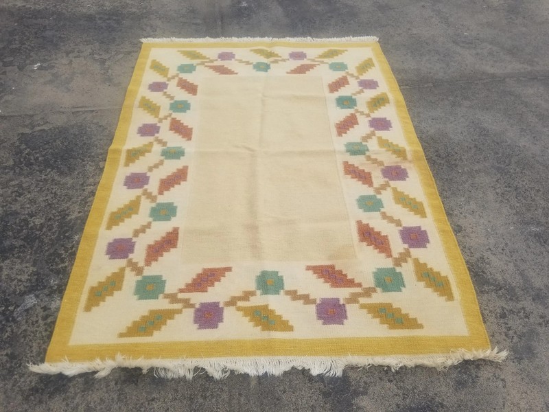 Fine Vintage Traditional Handmade Scandinavian Wool Multiclor Kilim 6.3x4.6 ft gallery