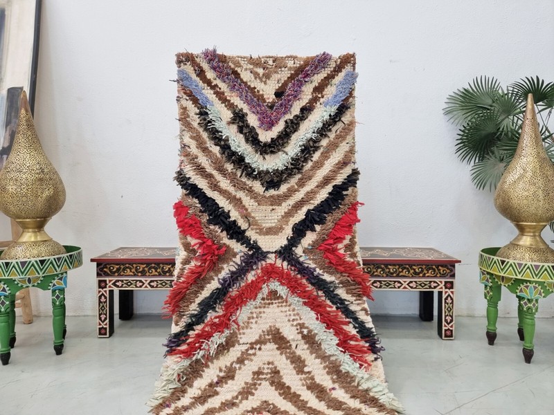 Moroccan Handmade Vintage Berber Rug 2'6x6'2Striped Red & Black Wool &Cotton Rug gallery