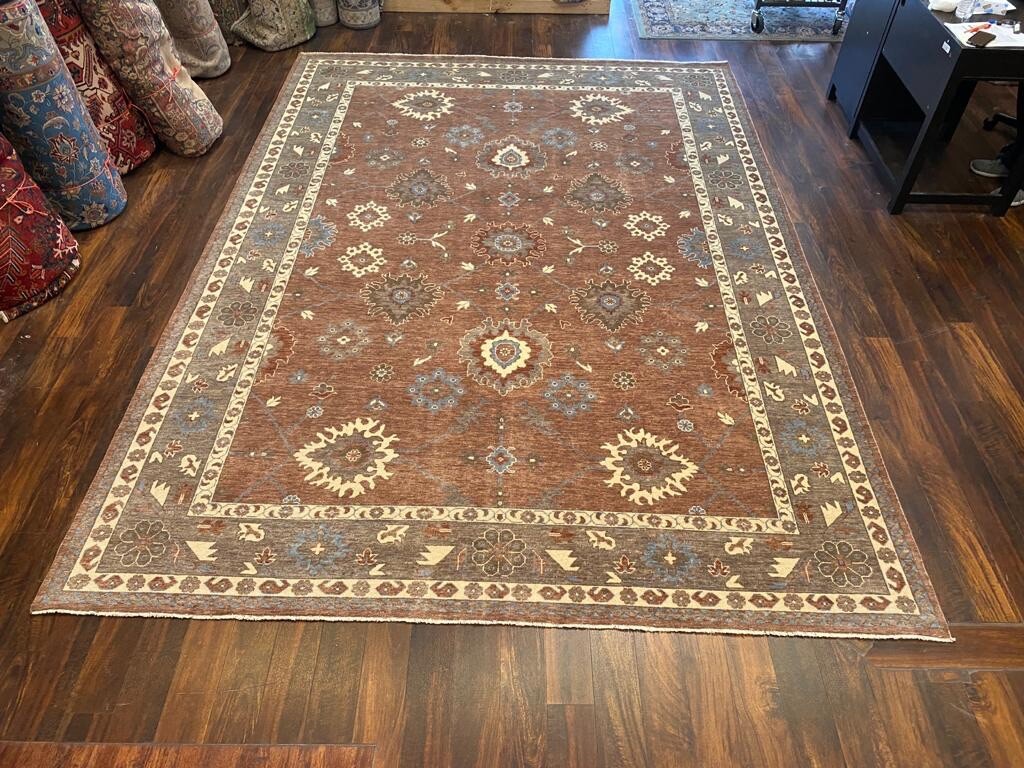 Genuine Hand Knotted Oushak Geometric Area Rug Geometric Carpet 8’9”x12’1”,#65 gallery