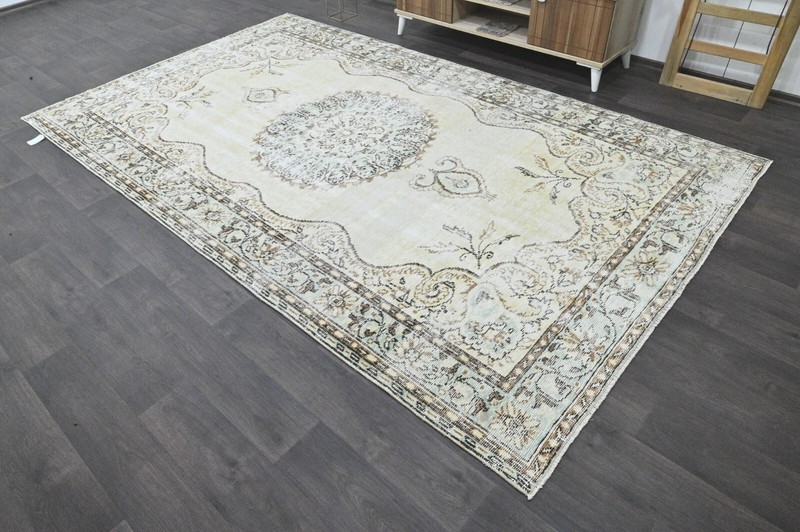 Oushak 6x10,Turkish Rug,vintage,anatolian,BEIGE,kilim,Bohemian,handmade,wool gallery