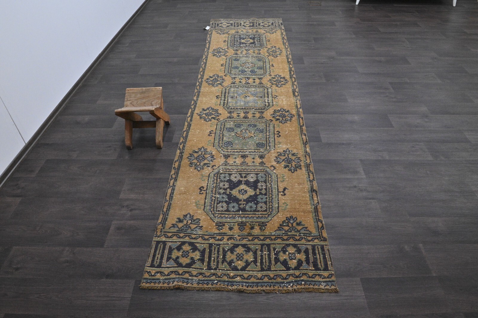 Vintage Turkish Runner Rug 3x11ft Wool Anatolian Handmade Hallway Oushak BROWN gallery