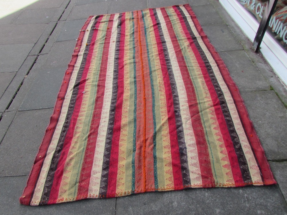 Vintage Tribal Nomadic Hand Made Oriental Orange Red Wool Mojj Kilim 265x150cm