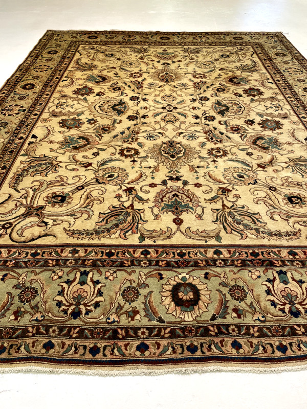 Antique Oriental Hand-Knotted Wool Area Rug Ivory/Green/Blue 9'7" x 12'10" gallery
