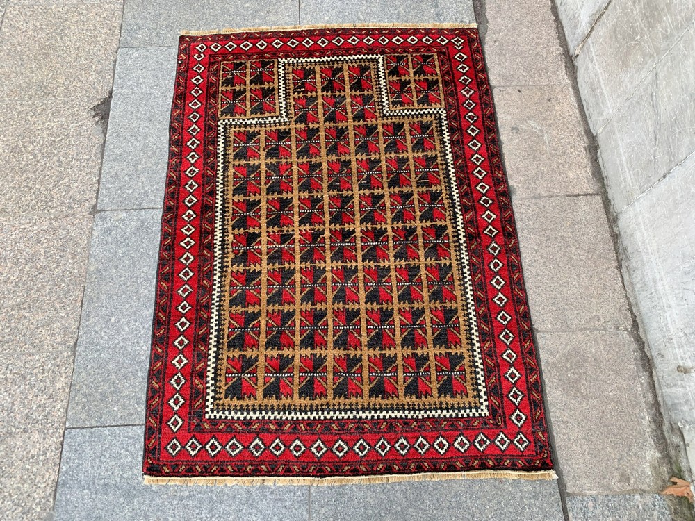 3'4'' x 4'8'' Vintage Carpet Natural Village Rug Handmade Rug.SKU:P1631