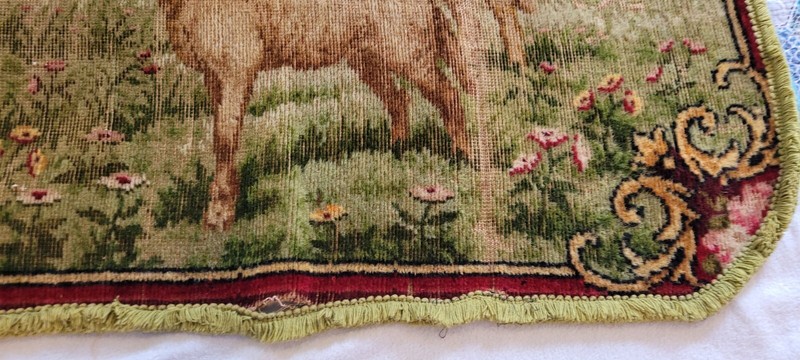 Antique Rug Tapestry Wall Hanging Victorian Girl Feeding Sheep Farmhouse gallery