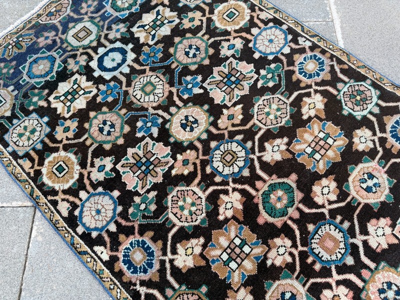 Vintage Turkish Rug 3.2x6.8 Ft Black Handmade Wool Floral Anatolian Area Rug gallery