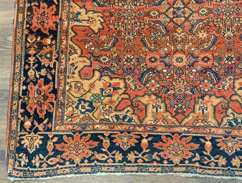 Antique Per'sian Farahan Sarouk Rug 3x5 Terracotta Navy Blue Rare Collectible gallery