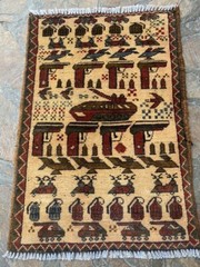 Ar Handmade Afghan war tribel Rug Baluchi Wool Pictorial Rug 77×60 cm